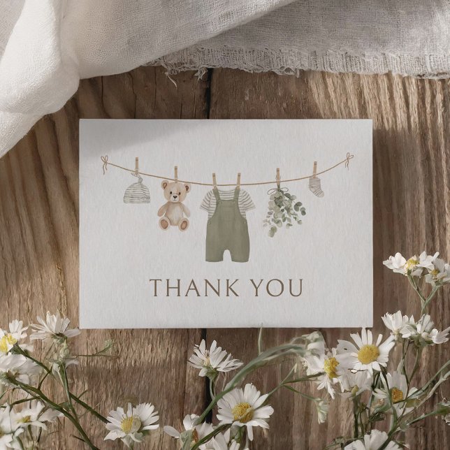 Boho Boy Baby Clothes Baby Shower Thank You Card (Creator Uploaded)