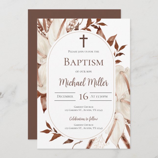 Boho Boy Baptism Invitation (Front/Back)