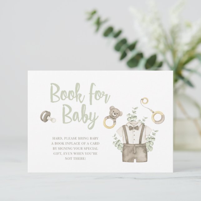 Boho Boy Bear Baby Shower Books For Baby Card (Standing Front)