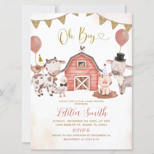 Boho Boy Farm Baby Shower Invitation