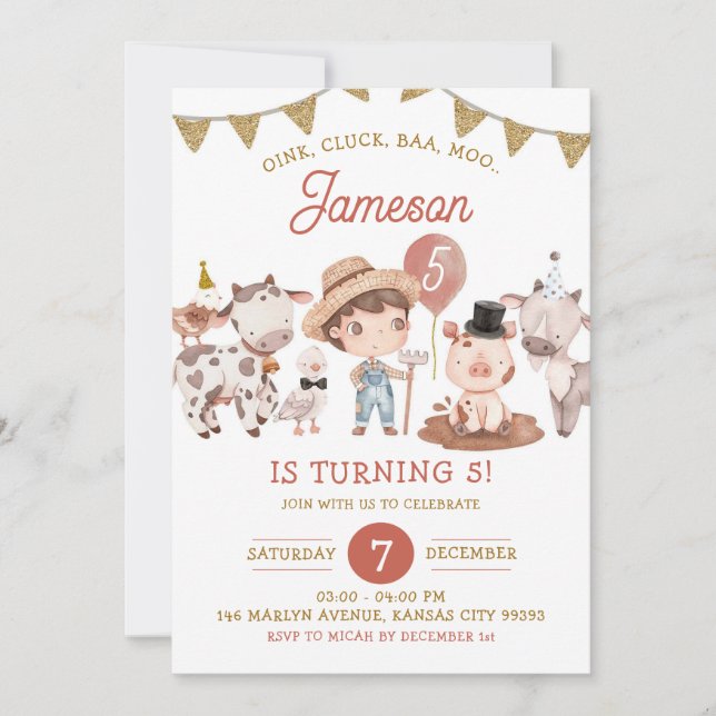 Boho Boy Farm Birthday Invitation (Front)