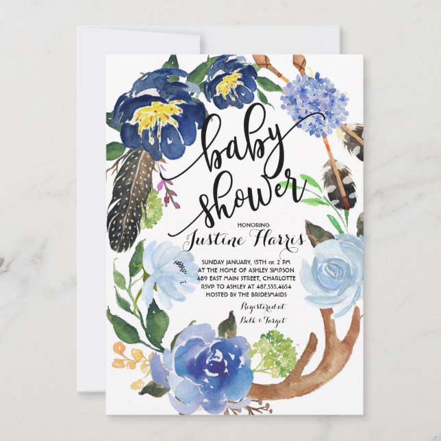 Boho boy feathers Baby Shower Invitation (Front)