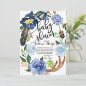 Boho boy feathers Baby Shower Invitation (Standing Front)