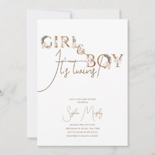 Boho Boy & Girl Twins Rustic Baby Shower Invitatio Invitation