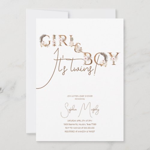 Boho Boy  Girl Twins Rustic Baby Shower Invitatio Invitation