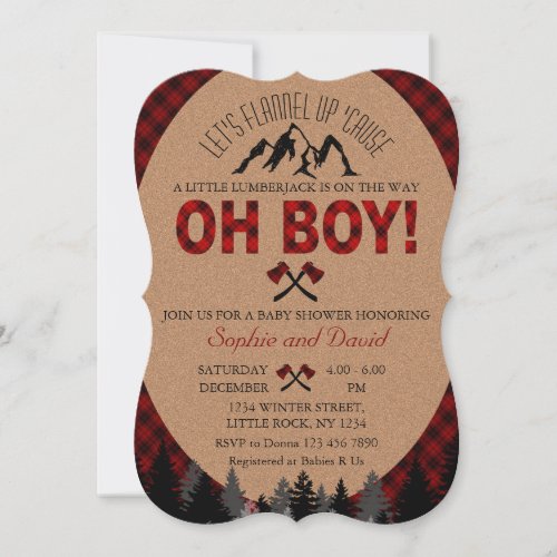 Boho Boy Lumberjack Red Buffalo Baby Shower Invite