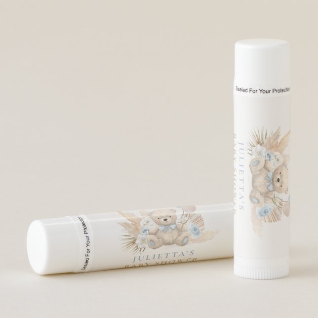 Boho Boy Teddy Bear Baby Shower Party Favor Lip Balm (Front)