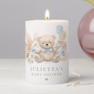 Boho Boy Teddy Bear Baby Shower Party Favor Pillar Candle