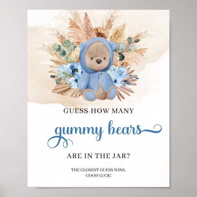 Boho Boy teddy bear Guess How Many Gummy Bear Poster (Front)
