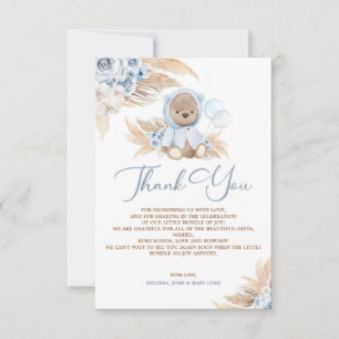Boho Boy Teddy Bear Thank You Message Card
