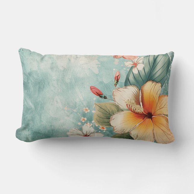 Boho Breezy Tropical Flower Lumbar Pillow (Front)