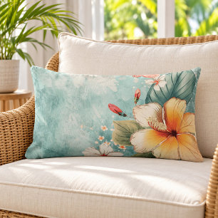 Boho Breezy Tropical Flower Lumbar Pillow