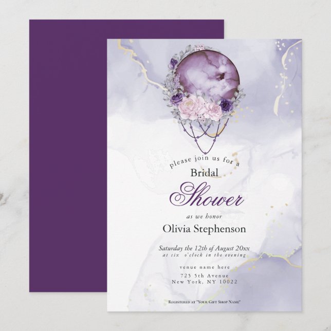 Boho Bridal Shower Amethyst Maroon Full Moon Invitation (Front/Back)