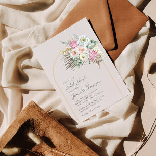 Boho Bridal Shower Blue Pampas Greenery Rustic Invitation