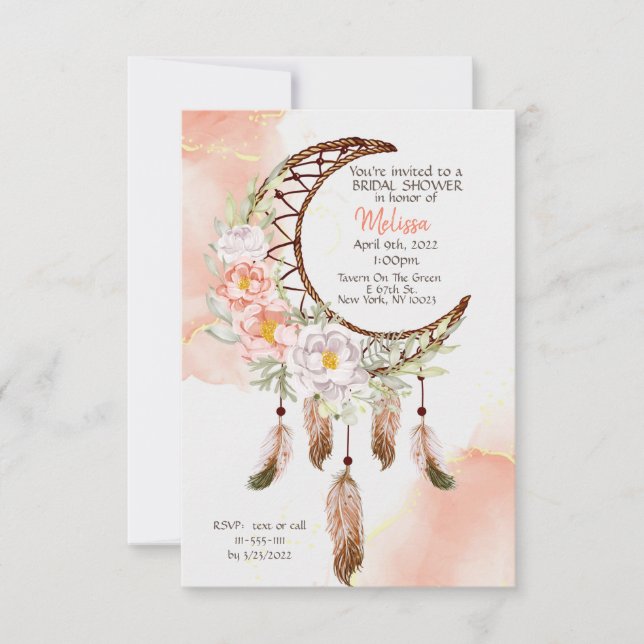 Boho Bridal Shower Invite featuring dream catcher (Front)