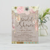 Boho Bridal Shower Invite, Tribal Feather Rustic Invitation (Standing Front)