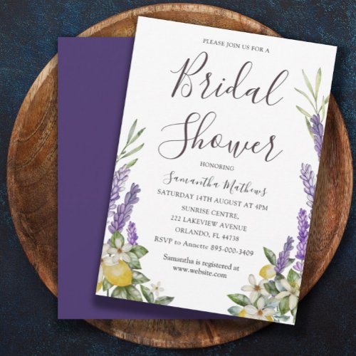 Boho Bridal Shower Lemon  Lavender Foliage  Invitation