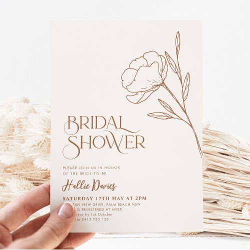 Boho Bridal Shower Minimal Terracotta Floral Invitation