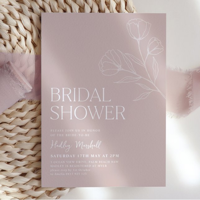 Boho Bridal Shower Minimalist Pink Floral Flowers Invitation