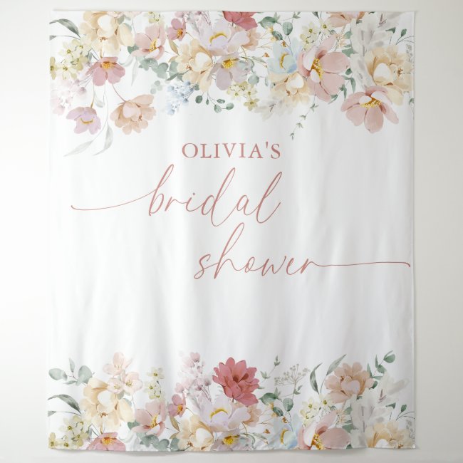 Boho Bridal Shower Modern FloralBackdrop Tapestry 