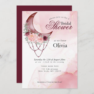 Boho Bridal Shower Pink Crescent Moon Mandala Invitation