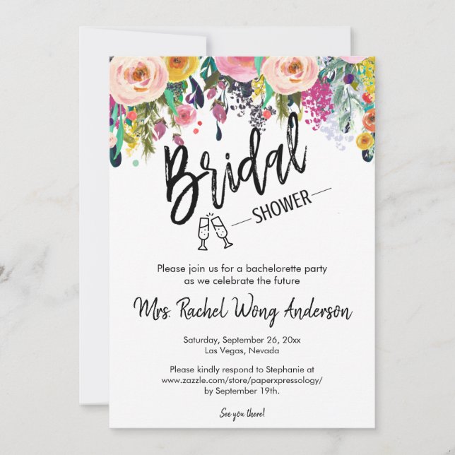 Boho Bridal Shower QR Code RSVP Details  Invitation (Front)
