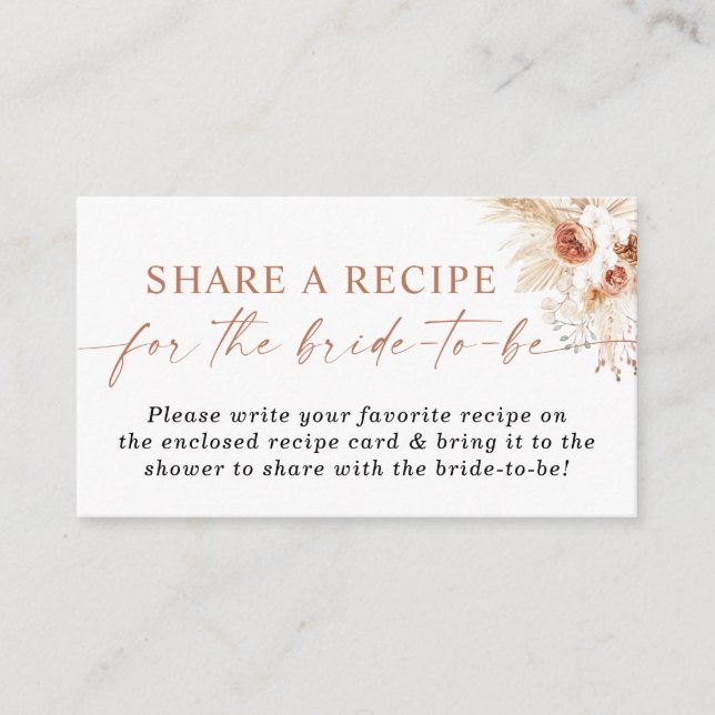 Boho Bridal Shower Recipe Request Card, Floral  Enclosure Card (Front)