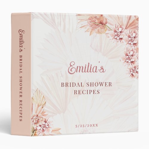 Boho Bridal Shower Recipes Bohemian Pampas Grass 3 Ring Binder