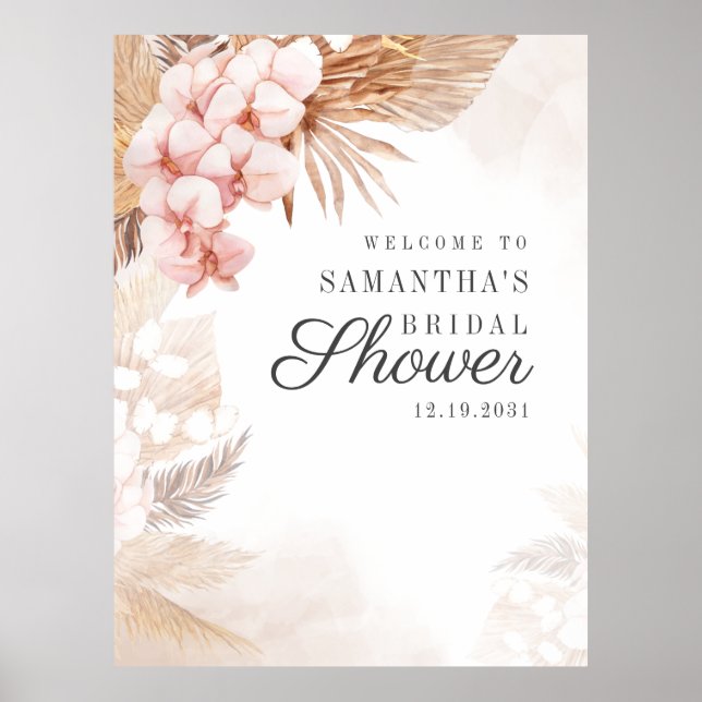 Boho Bridal Shower Terracotta Pampas Grass Welcome Poster (Front)