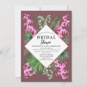 Boho Bridal Shower Tropical Floral QR Code Purple Invitation