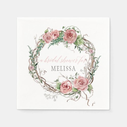 BOHO Bridal Shower Twig Branch Foliage Floral Rose Paper Napkins