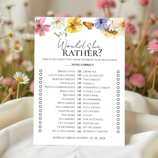 Boho Bridal Shower Would She Rather Game card (Creator Uploaded)