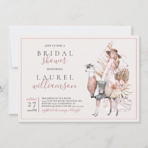 Boho Bride and Formal Llama Bridal Shower Invitation