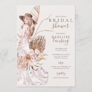 Boho Bride in Wedding Gown Bridal Shower Invitation