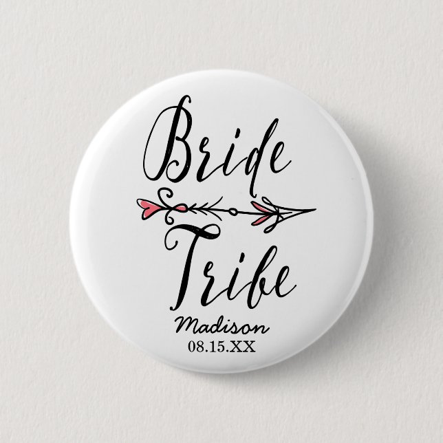 Boho Bride Tribe with Arrow Personalized Button (Front)