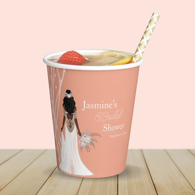 Boho  Bride With Pearls And Flowers Bridal Shower Paper Cups (Creator Uploaded)