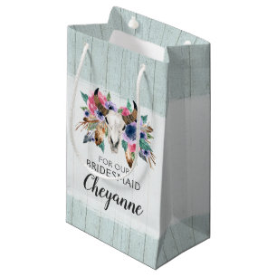 Boho Bridesmaid Gift Floral Cow Skull Favor Bag