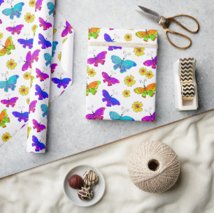 Boho Bright Butterflies Colorful Retro Spring Wrapping Paper