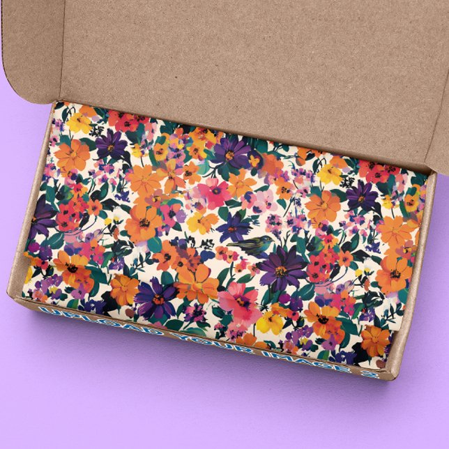 Boho Bright Flowers and Birds  Tissue Paper (Creator Uploaded)