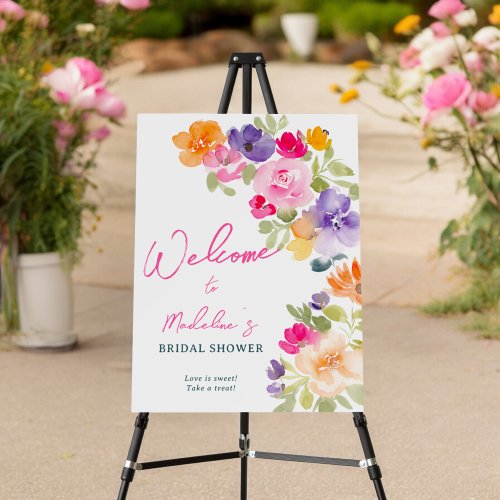 Boho bright pink floral bridal shower welcome foam board