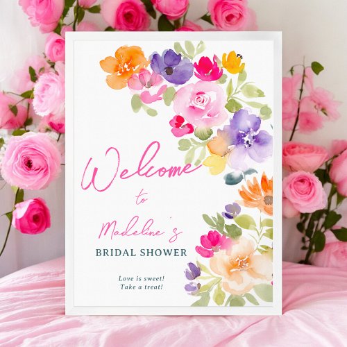 Boho bright pink floral bridal shower welcome poster