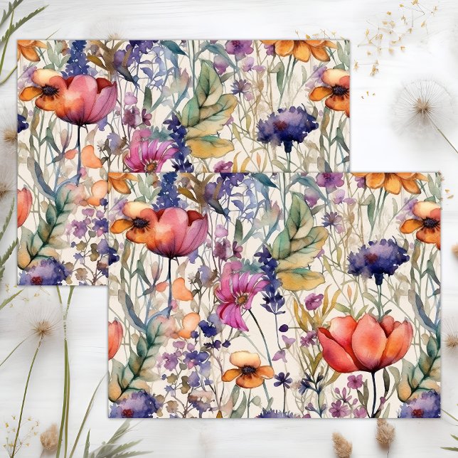 BOHO BRIGHT SPRING FLORAL MEADOW DECOUPAGE  TISSUE PAPER (BOHO BRIGHT SPRING FLORAL MEADOW DECOUPAGE TISSUE PAPER)