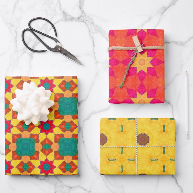 Boho Brights Trio Wrapping Paper Sheets (Front)