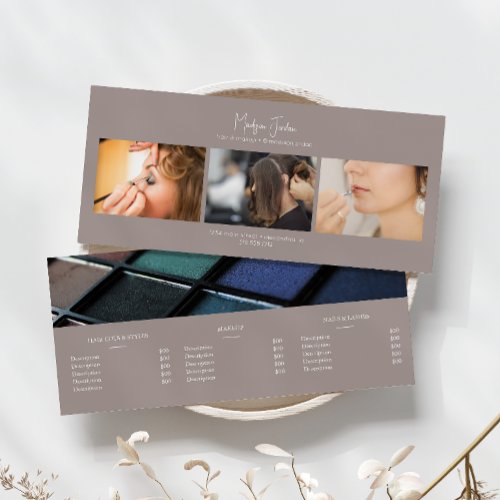 Boho Brown Add Photos Hair Makeup Service Price Rack Card