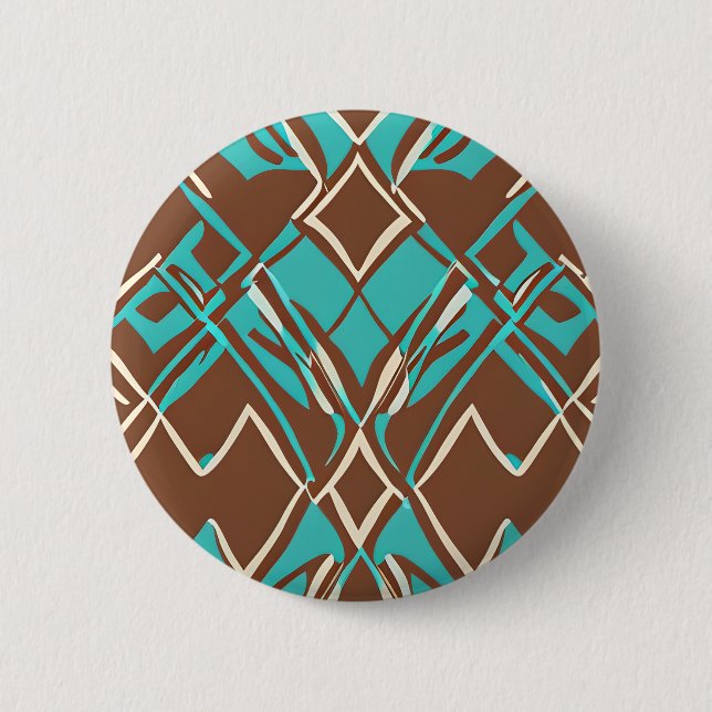Boho Brown and Turquoise Geometric Shapes Pattern Button (Front)