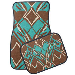 Boho Brown and Turquoise Geometric Shapes Pattern Car Floor Mat