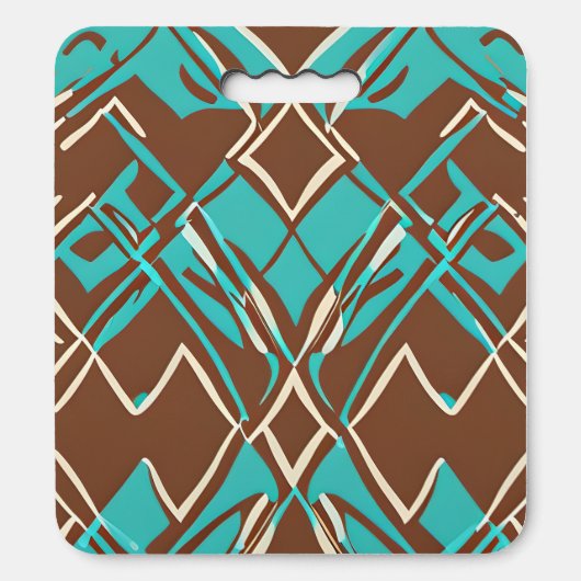 Boho Brown and Turquoise Geometric Shapes Pattern  Seat Cushion (Front Vertical)
