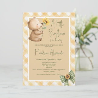 Boho Brown Bear Sunflower Baby Shower Invitation