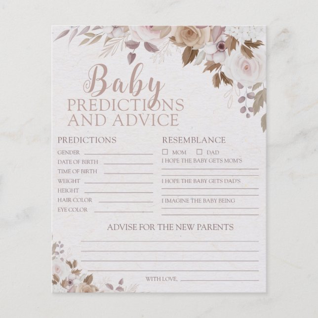 Boho Brown Beige Baby Predictions and Advice Cards (Front)