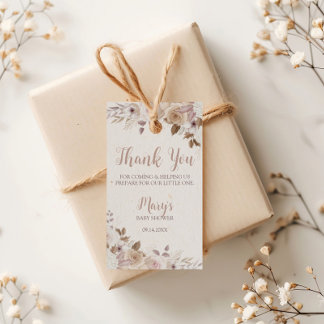 Boho Brown Beige Floral Baby Shower Gift Tags